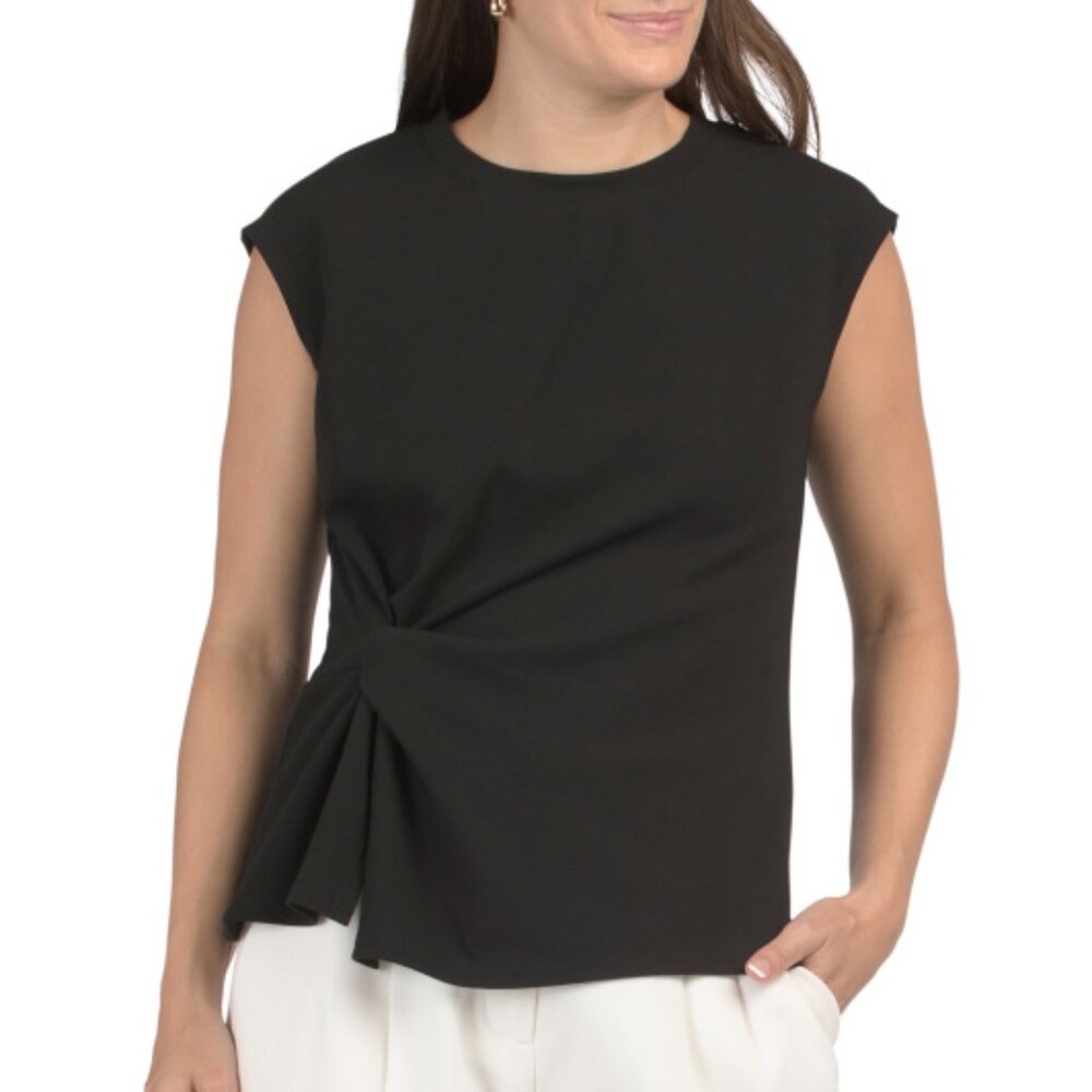 NWT Scuba Ponte Knit Side Knot Cap Sleeve Top